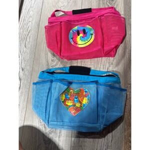 Lot of 2 Shower Caddy Tote Bags Dorm Room Organizer Portable Pink & Blue Smiley‎